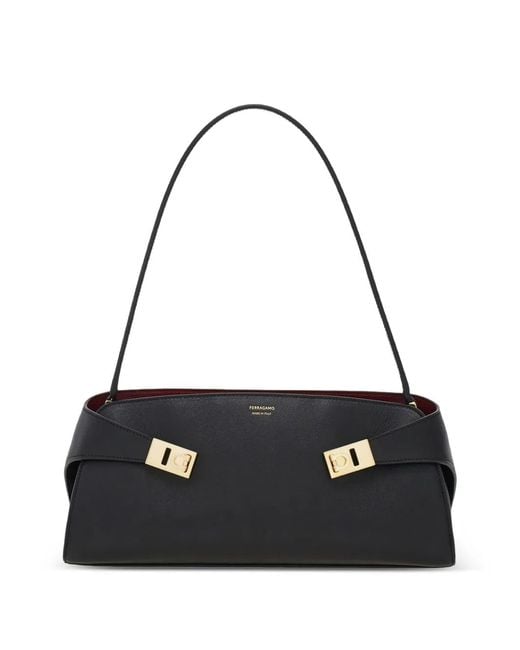 Ferragamo Black Hug Embossed Leather Tote Bag