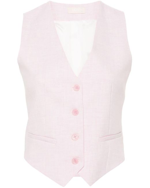 Liu Jo Pink Button-up Knot-detail Waistcoat
