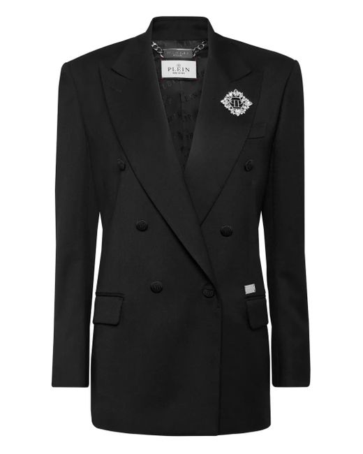 Philipp Plein Black Crystal-Embellished Double-Breasted Blazer