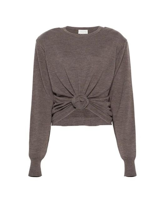 Magda Butrym Gray Knot-Detail Structured-Shoulder Sweater