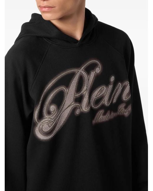 Philipp Plein Black Rhinestone-Embellished Hoodie for men