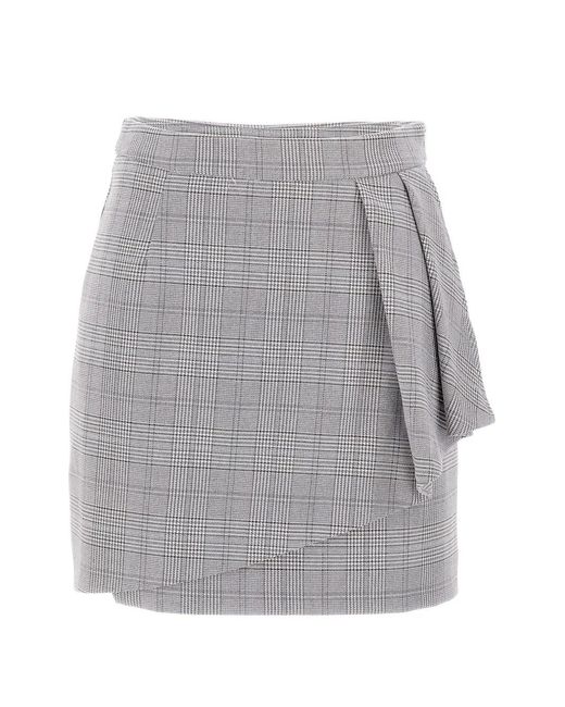 Kaos Gray Check-Pattern Ruffled-Detail Skirt