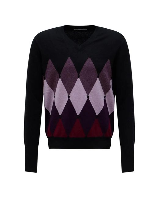 Ballantyne Blue Argyle V-Neck Sweater for men