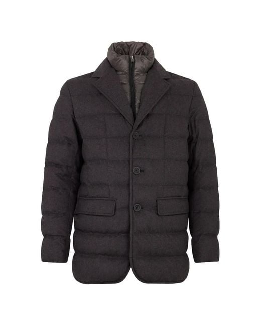 Herno Black Padded Notch-Lapel Coat for men