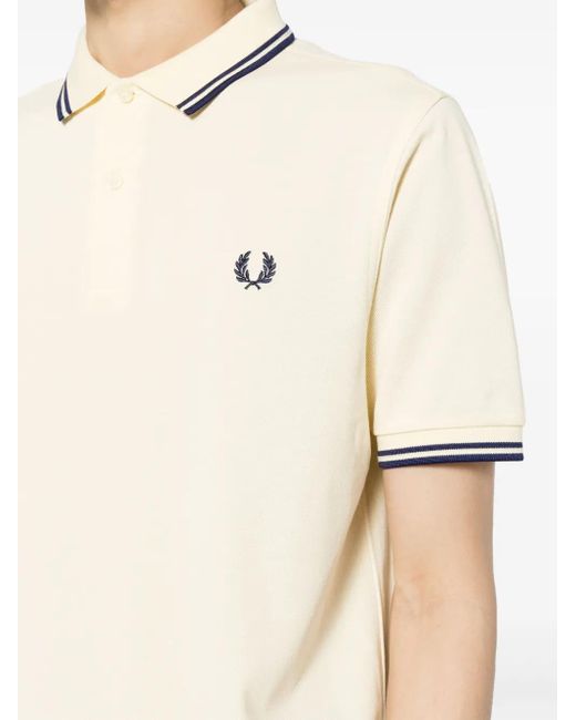 Fred Perry Natural Laurel Wreath-Embroidered Cotton Polo Shirt for men