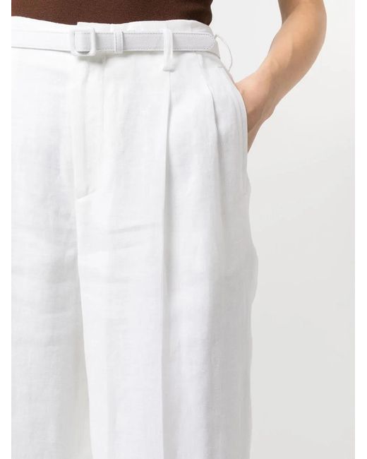 Ralph Lauren White Stamford Linen Pleated Trousers