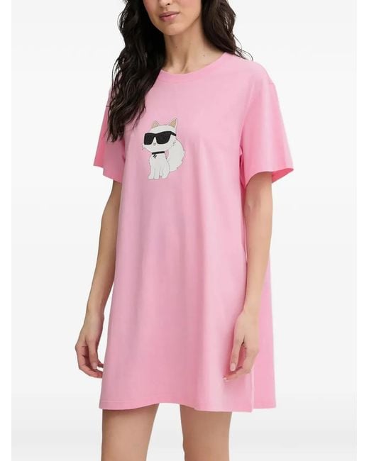 Karl Lagerfeld Pink Chemise De Nuit À Motif Choupette Et Ornements En Cristal