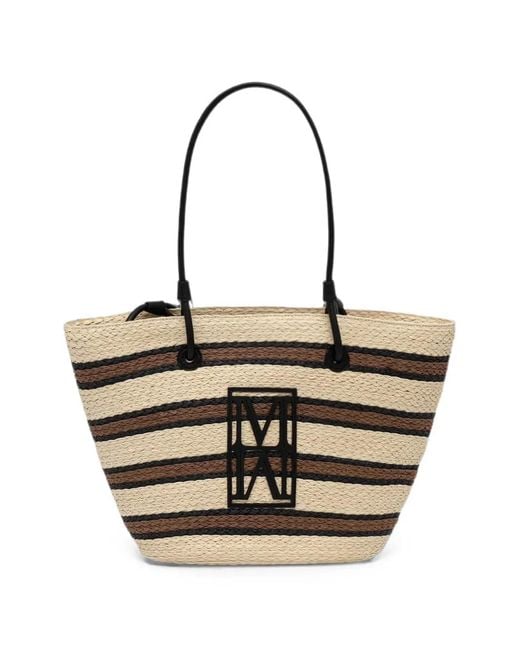 Marc O' Polo Natural Large Striped Logo-Patch Tote Bag
