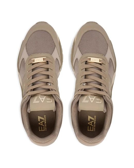 EA7 Natural Logo-Lettering Mesh-Panel Sneakers