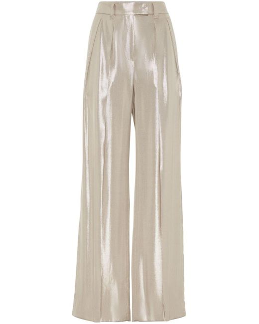 Brunello Cucinelli Natural Pleated Wide-leg Trousers