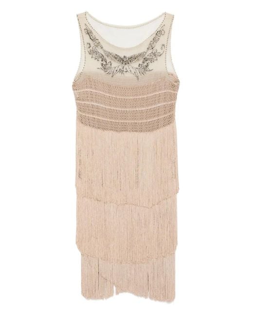 Alberta Ferretti Natural Midikleid mit Stickerei