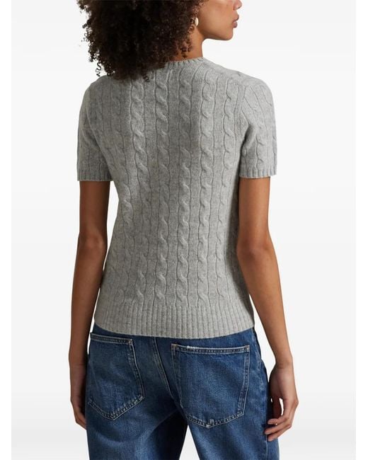 Polo Ralph Lauren Gray Cable-Knit Short-Sleeve Top