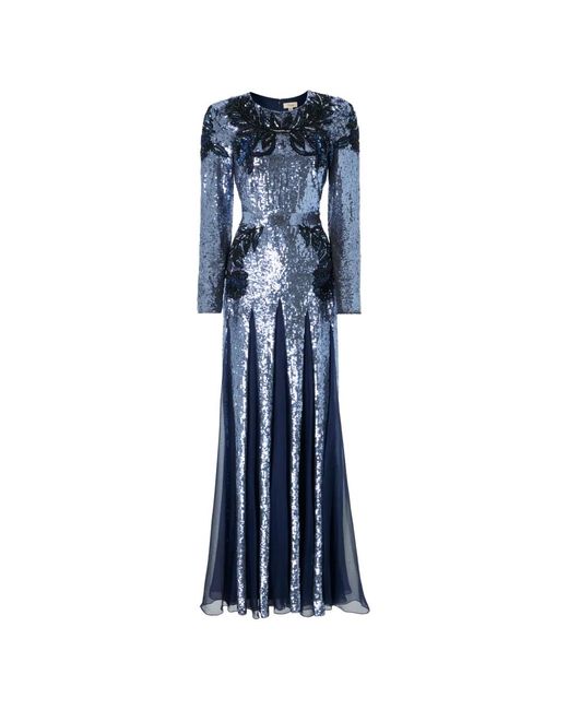 Temperley London Blue Porta Floral-Embroidered Maxi Dress