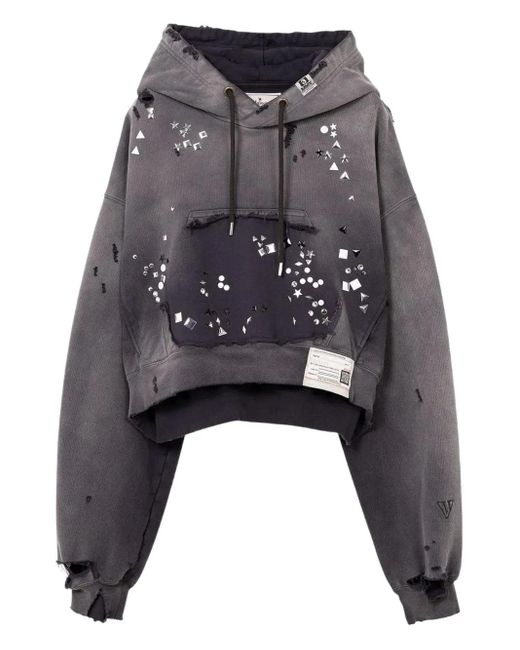 Maison Mihara Yasuhiro Gray Rhinestone-Embellished Hoodie