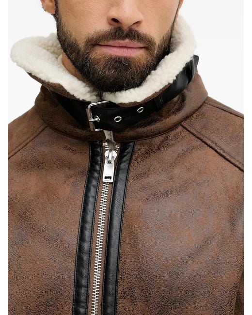 Lindbergh Brown Shearling-Trim Jacket for men