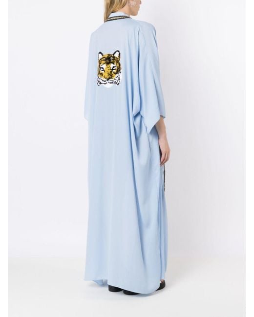 Olympiah Blue Tiger-patch Long Kimono