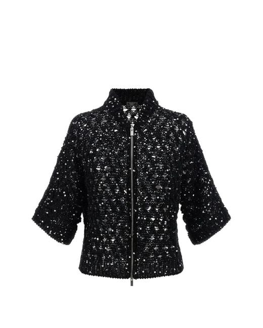 Peserico Women's Black Sequin Mesh Cardigan