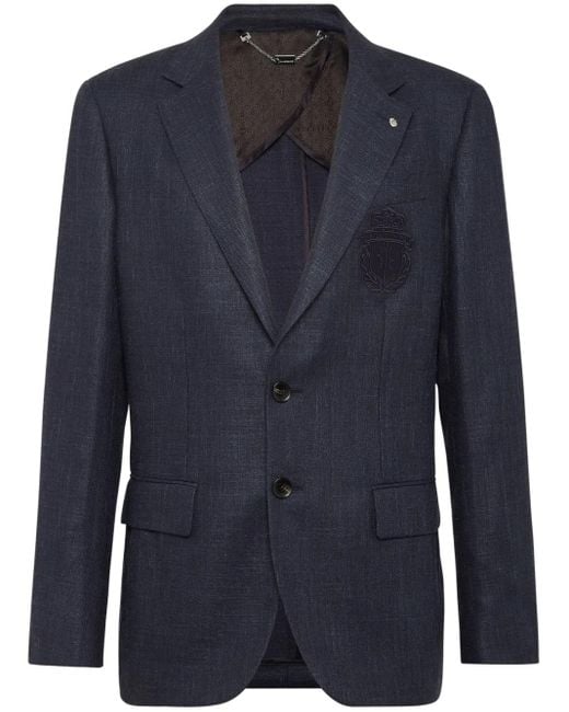 Billionaire Blue Logo-Patch Single-Breasted Blazer for men