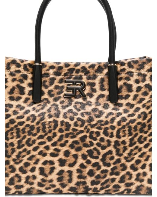 Ermanno Scervino Brown Leopard-Print Logo-Plaque Tote Bag