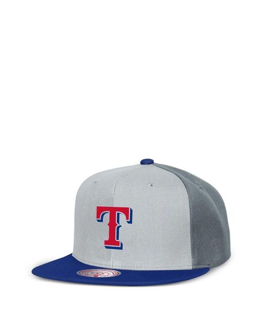 Mitchell & Ness Blue Texas Rangers Triple Play Panelled Flat-Peak Baseball Cap for men