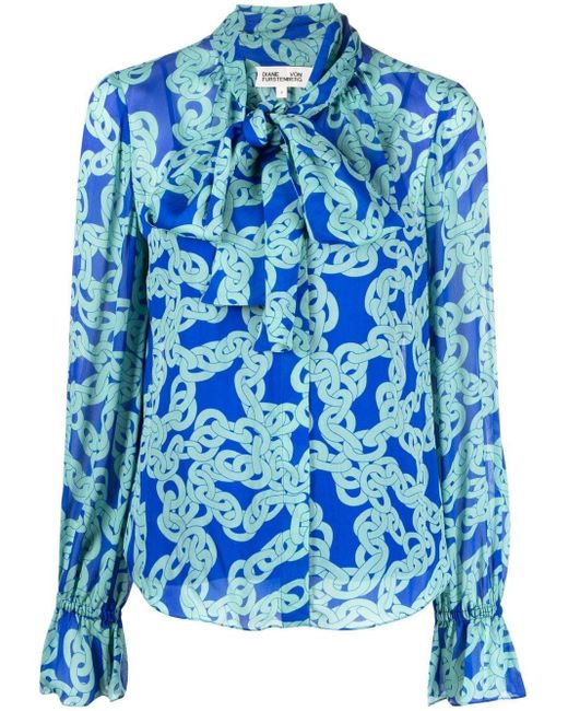 Diane von Furstenberg Chainlink Print Blouse in Blue Lyst