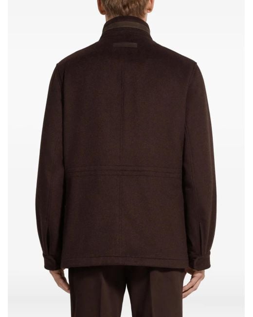 Zegna Brown Cashmere High-Neck Jacket for men