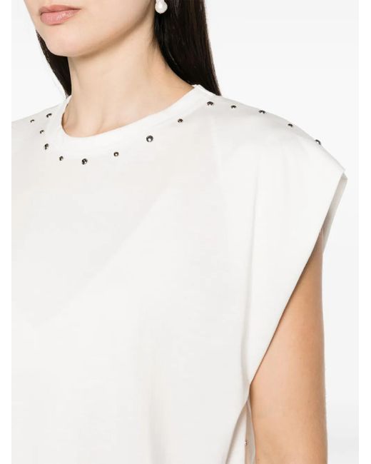 Fabiana Filippi White Studed Cap-Sleeve Cotton Top