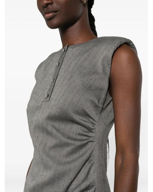 Maje Gray Herringbone-Pattern Sleeveless Mini Dress