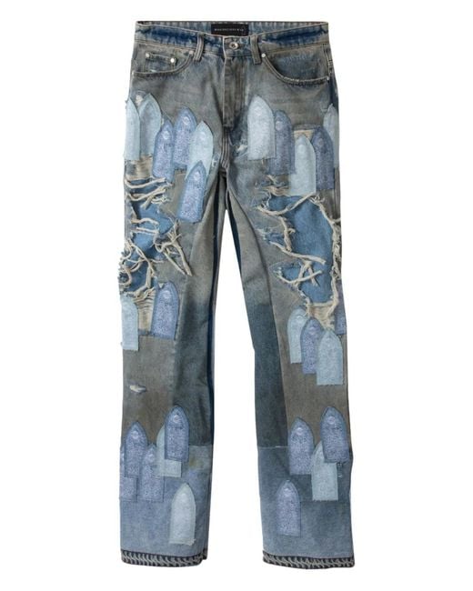 Who Decides War Blue Patched Arch Jeans for men