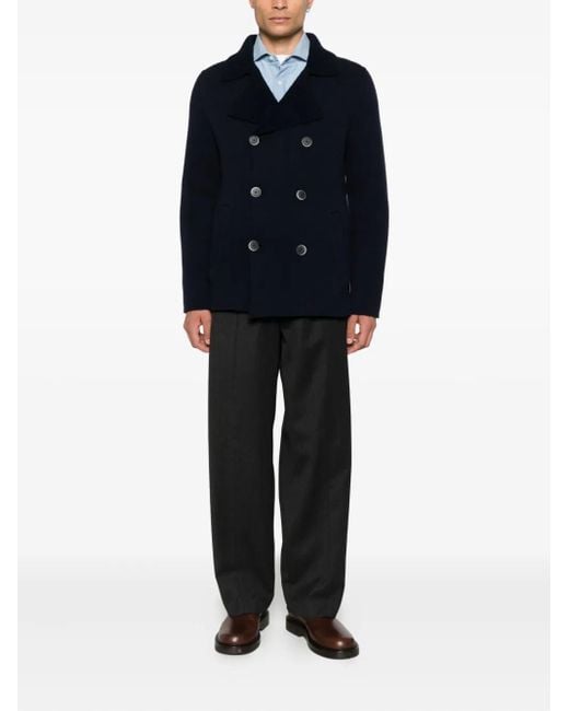 Bruno Manetti Black Double-Breasted Peacoat for men