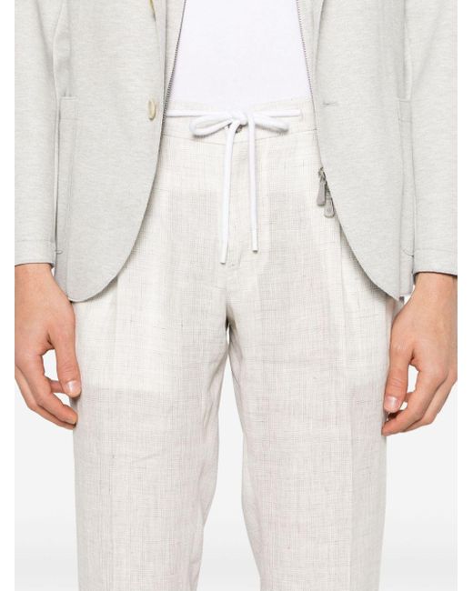 Barba Napoli White Pleat-detail Linen Trousers for men