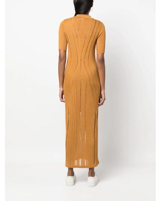 Calvin Klein Orange Textured Stitch Dress With Polo Collar