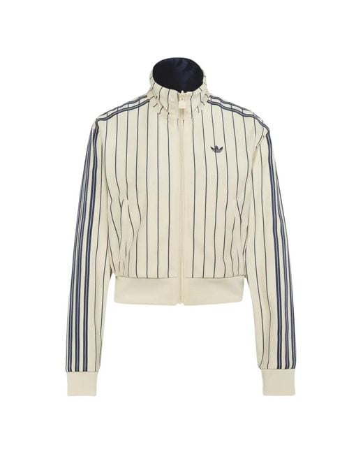Adidas White Firebird Pinstripe-Pattern Track Jacket