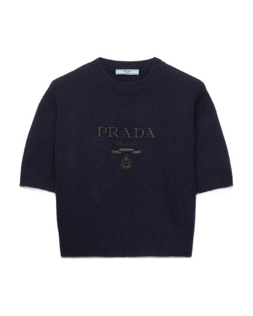 Prada Blue Bleu Wool Cashmere Girocollo Shirt