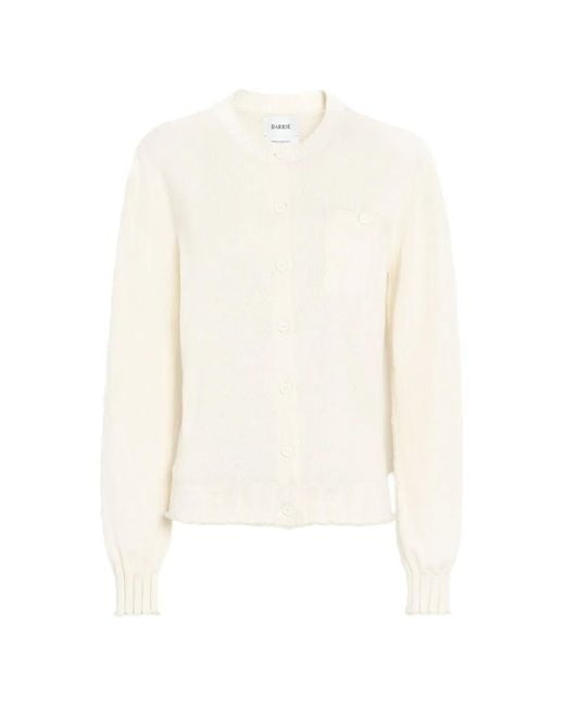 Barrie White Cashmere And Cotton With Ribbed Detailing Cardigan