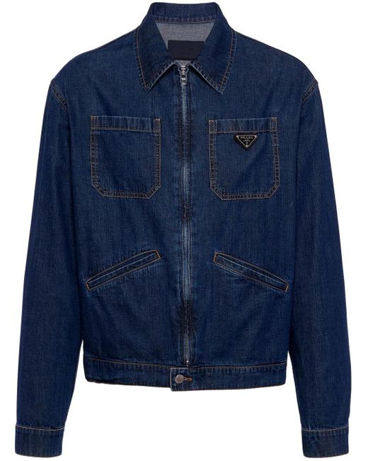 Giacca Denim Con Applicazione di Prada in Blue da Uomo
