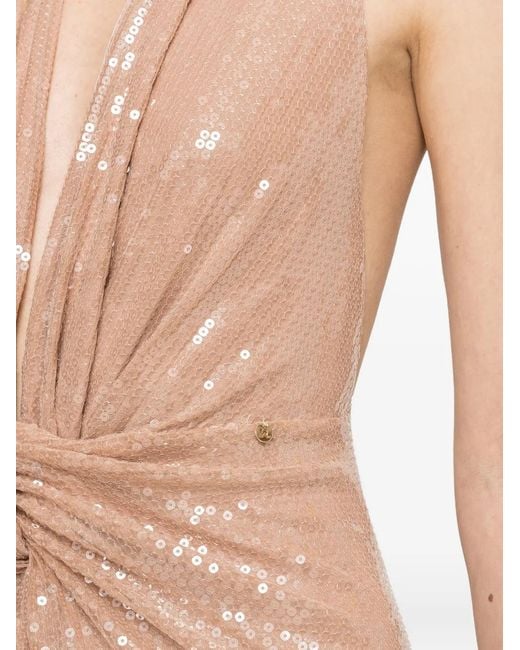 Nissa Natural Sequin Open-Back Maxi Dress