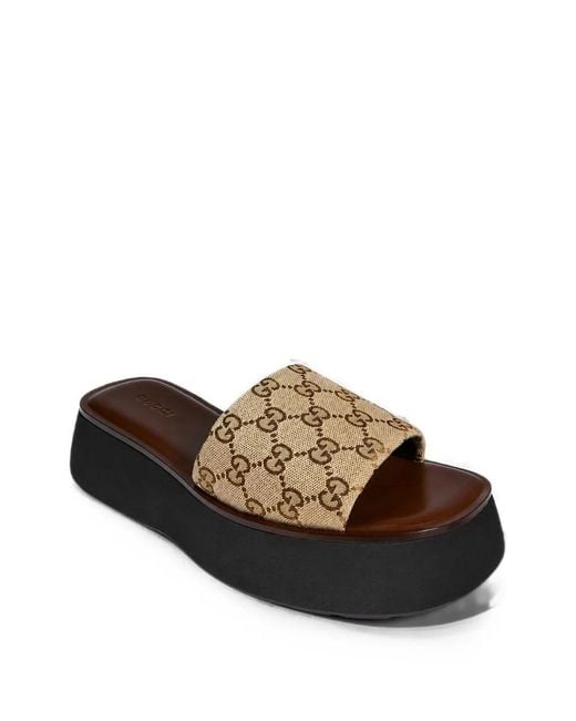 Gucci Black Gg-Pattern Platform Sandals
