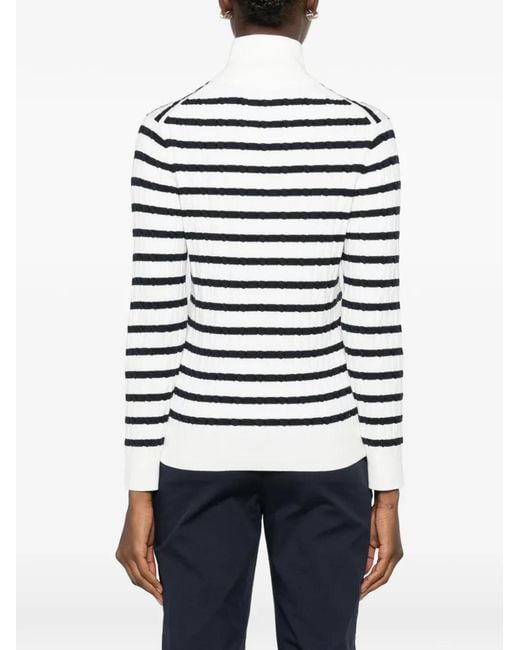 Gant White Striped Cable-Knit Sweater