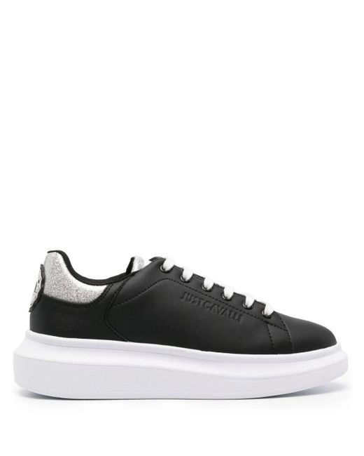 Just Cavalli Black Glitter Lace-up Sneakers