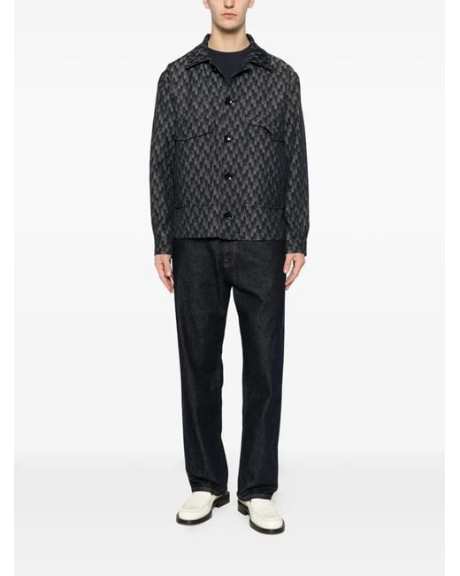 Tagliatore Black Chest-Pockets Patterned Shirt Jacket for men