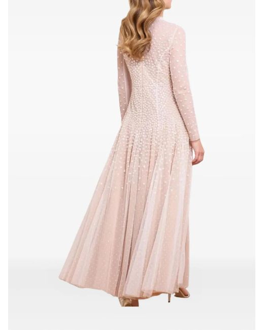 Needle & Thread White Sequin-Embellished Round-Neck Gown