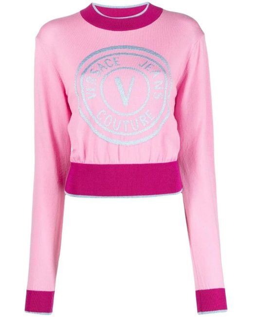 Versace Jeans Couture Pink Logo-Print Jumper