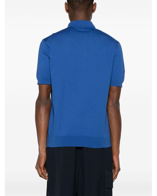 Zegna Blue Knitted Polo Shirt for men