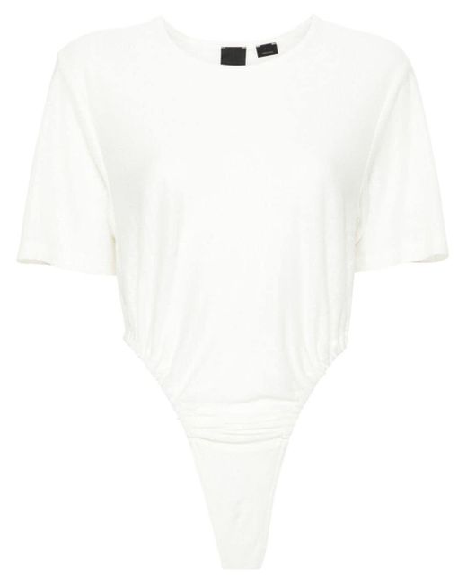 Pinko White Short-sleeve Linen Bodysuit
