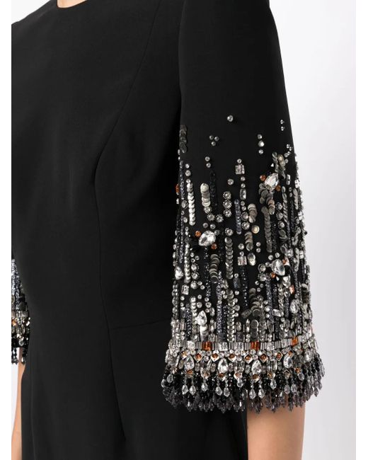 Jenny Packham Black Bergman Embellished Crepe Gown