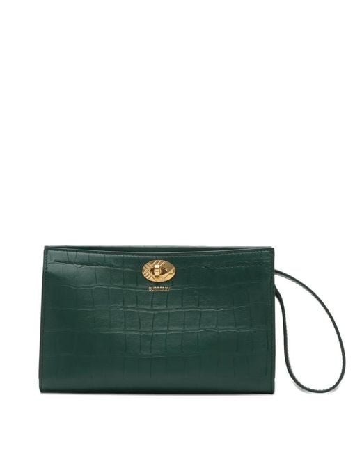 Burberry Green Cotswolds Crocodile-Effect Leather Clutch Bag