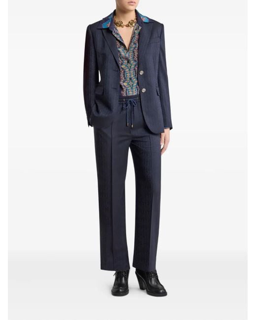 Etro Blue Wool Jacquard Jogging Trousers