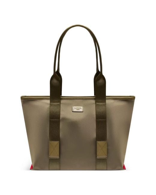 Lancel Natural Medium Mistral Rollable Zip Tote Bag