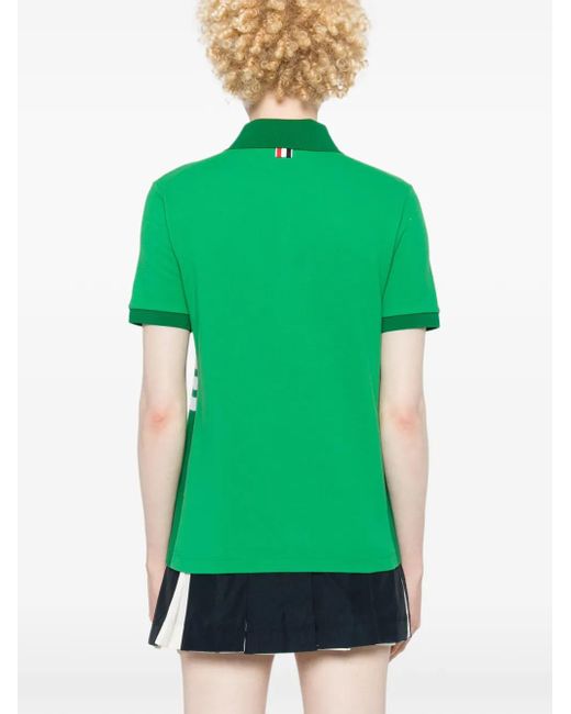 Thom Browne Green Striped Logo-Patch Polo Shirt